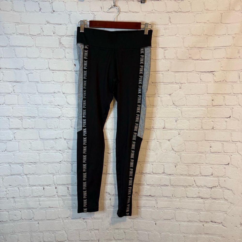 PINK Victoria's Secret Cozy Black Leggings with Gray Side Stripe